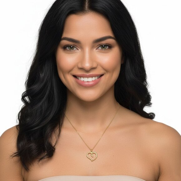 Delicate Gold Open Heart Pendant Necklace - Dainty Minimalist Love Jewelry Gift - Picture 9 of 9